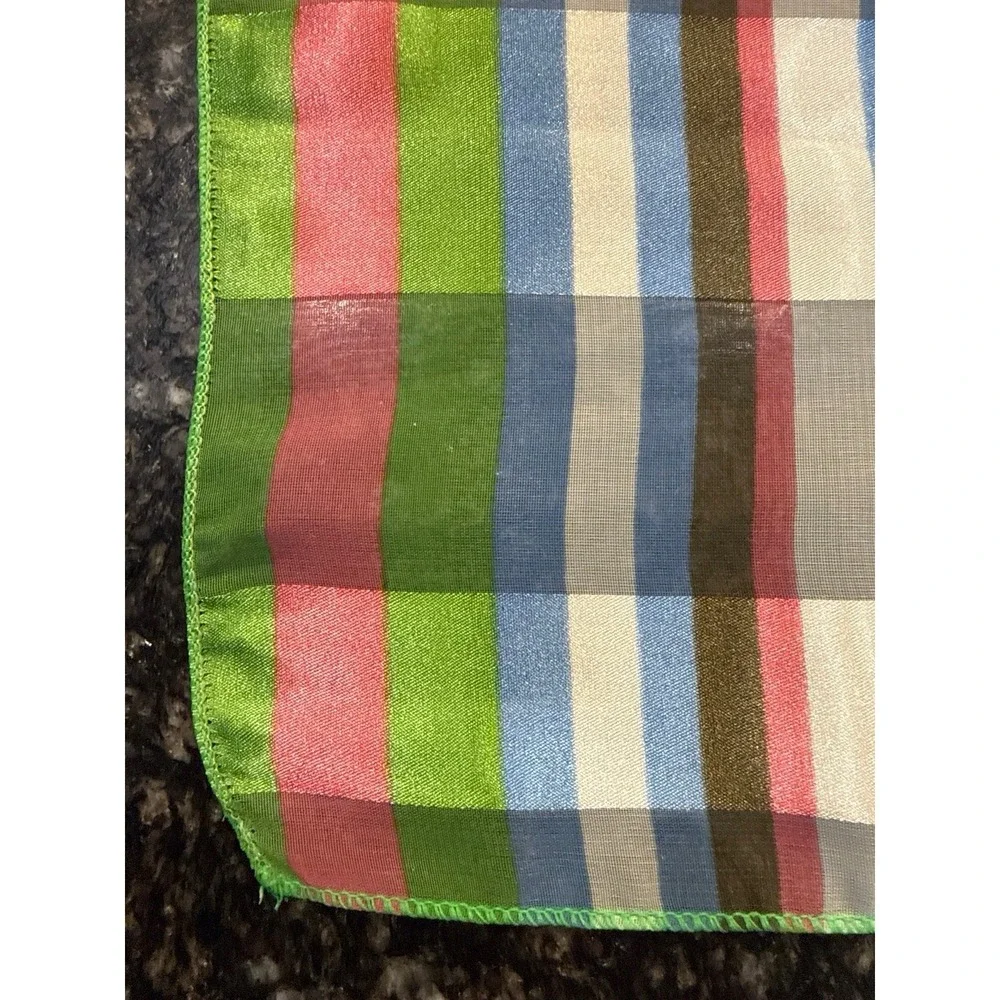 Sheer Striped Silk Scarf Stripe Plaid  Pink Sage Green Blue Cream Multi Organza - Picture 2 of 8